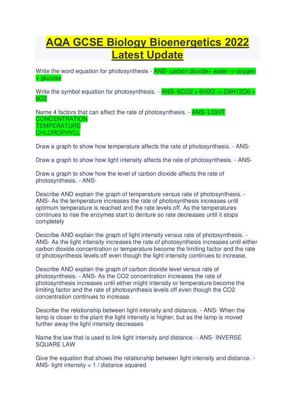 Preview image for AQA GCSE Biology Bioenergetics 2022